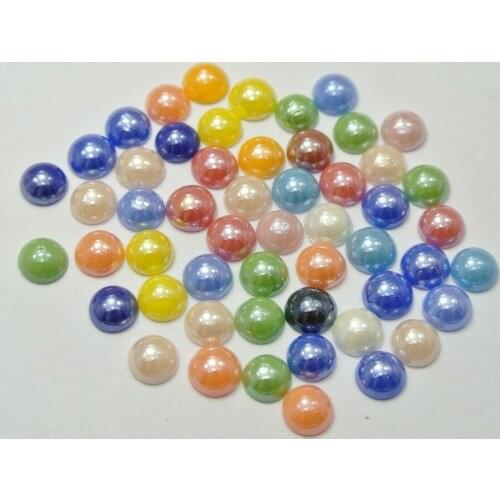 500 Mixed Color Luater AB Round Flatback Glass Cabochon Half Pearl 6mm