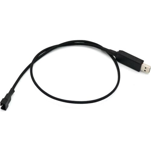 Angitu Full Speed 12V/5v Voltage Step-Up USB to 3-Pin/4-Pin PC Fan Sleeved Power Adapter Cable - 60 cm