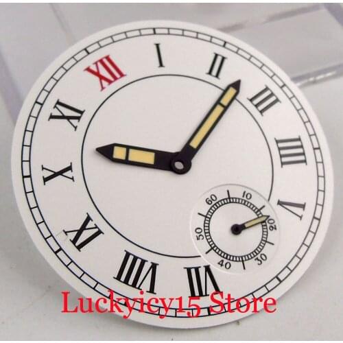 White Nologo 38.9mm With Roman Numbers + Yellow Watch Needles Fit for Hand Widing Movement