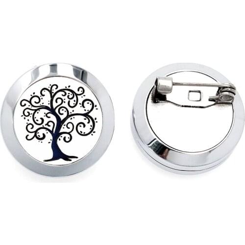 Various style Tree of Life Aromatherapy Brooch 20mm Stainless Steel Perfume Locket Essential Oil Diffuser Brooch