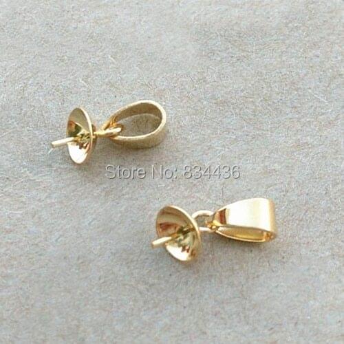 50pcs gold color 3mm 6mm stainless steel pearl bead pendant clasps buckles tray base jewelry accessories DIY parts wholesale