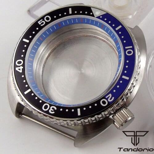 Fit for NH35A NH36A Automatic 45mm Wristwatch Case Unidirectional Bezel Brushed Screw Down Crown Sapphire Glass