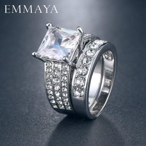 EMMAYA Sliver Color Luxury 2 Rounds Ring Bijoux Fashion Wedding Ring Set CZ Cubic Zirconia Jewelry For Women Chirstmas Gift
