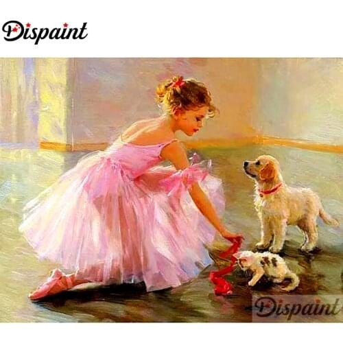 Dispaint Full Square/Round Drill 5D DIY Diamond Painting "Girl dog" Embroidery Cross Stitch 3D Home Decor A10842