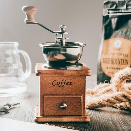 Coffee Bean Grinder Wooden Manual Coffee Grinder Hand Stainless Steel Retro Coffee Micronizer Household Small Coffee Grinder