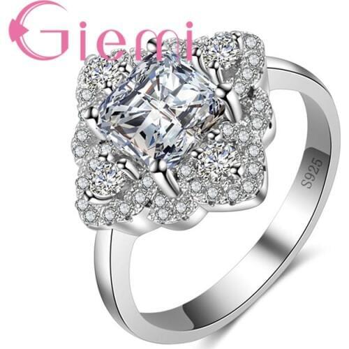 Geometric Flower Shape Crystal Stone Ring For Bridal925 Silver and Cubic Zirconia Jubilee Party Jewelry