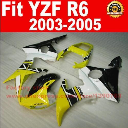 Customize motorcycle parts for YAMAHA R6 fairing kits 2003 2004 2005 yellow white YZF R6 03 04 05 fairings set kit