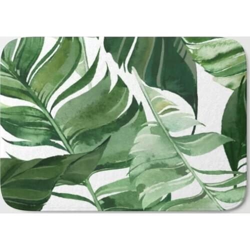 HOT Bathroom Rugs Green Leaf Watercolor Pattern Bath Mat Flannel Absorbent Non Slip Doormat for Entrance Door Bath Mats Bathroom