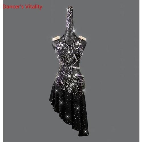 Latin Dance Dress Sling Full Diamond Skirt Competition Clothing High-End Custom Child Adult Professional Performance Clothes
