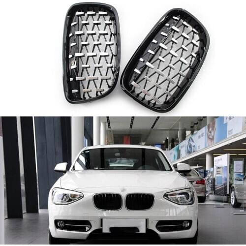 Left&Right Front Grille Shiny Black Diamond Meteor for BMW 1 Series F20 11-14