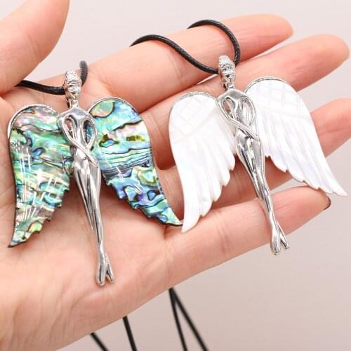 Hot Selling Natural Freshwater Abalone White Black Shell Angel Pendant Necklace Exquisite DIY Jewelry Mother-of-pearl Shells