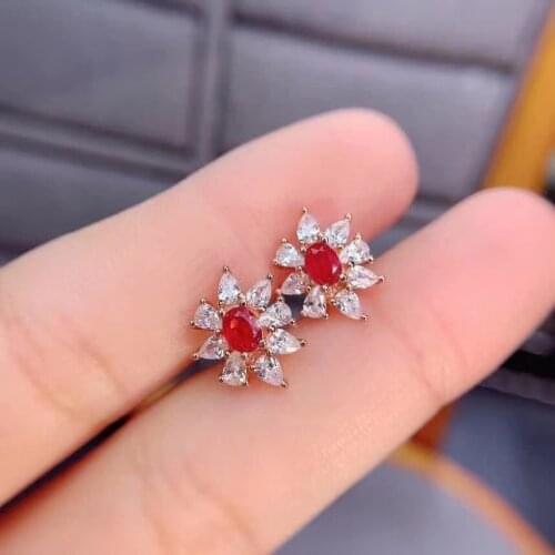 Best Quality 100% Natural Ruby Earring 925 Sterling Silver Fine Jewelry For Men Women Earring