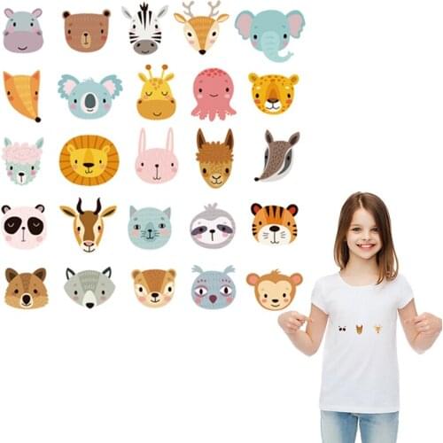 Mini Animal Head Set Badges Patches Transfer Paper Diy Heat Press Hoodie Tops Hot Tear Thermal Patch Easy Print