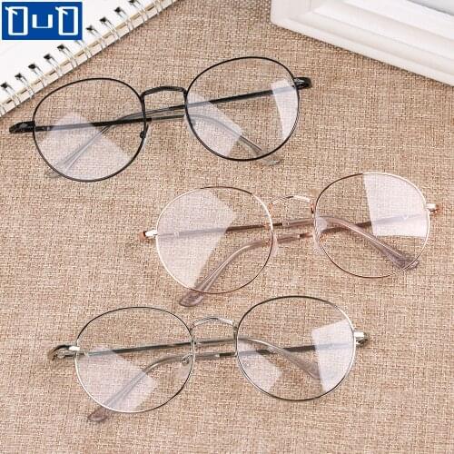 Qutzzmnd Fashion Round Reading Glasses for Women Men Classic Metal Flat Mirror Metal Myopia Glasses Frame Unisex Eyeglasses