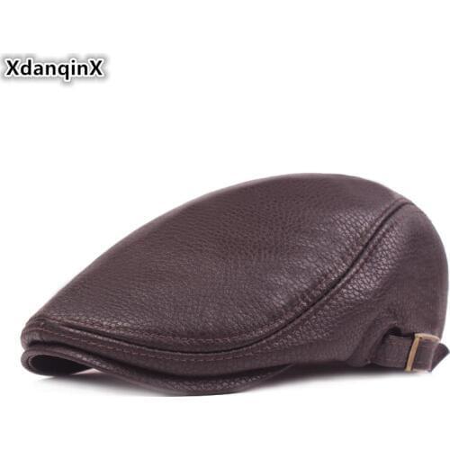 XdanqinX Mens PU Leather Berets Winter Simple Fashion Imitation Leather Tongue Cap Middle-aged Elderly Warm Winter Hat Dad Hats