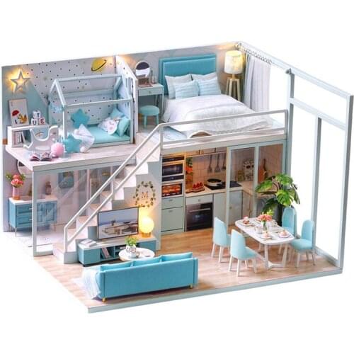 DIY DollHouse Kit Wooden Doll Houses Miniature Dollhouse Furniture Kit With LED Toys For Children Birthday Gift Consignment