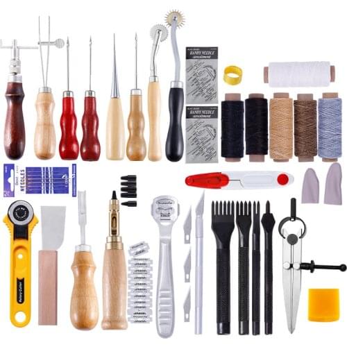 Professional Leather Craft Tools Kit Hand Sewing Stitching Punch Carving Work Saddle Set Accessories DIY Tool Set