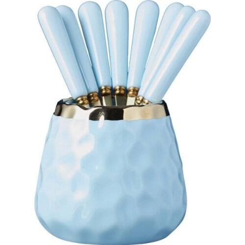 Golden Tableware Marbled Ceramic Cutlery Set Storage Tank Gold Spoon and Fork Set Mirror Coffee Fork Dinner Set