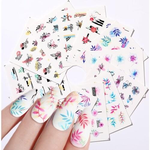 12Pcs Nail Water Decals Colorful Leaf Flowers Sliders Line Lady Face Transfer Sliders Nail Art Stickers DIY Manicures Decoration