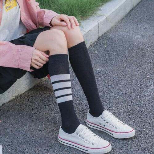 High quality Woman long socks Fashion trend Japanese stripes ladies cotton socks Beautiful sexy Thin leg Girls sock Holiday gift