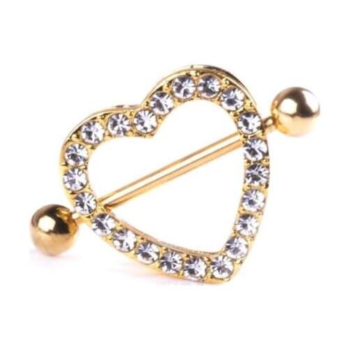 New 1pc Nipple Piercing Double Layer Sexy Women Breast Lady Heart Shaped Rhinestone Shiny Luxury Fashion Jewelry Gold Decoration