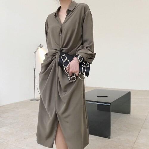 Spring New Blogger Fashionable Temperament Waist Knotted Dress Slimming Tight Waist Straight Midi Skirt Woman Dress