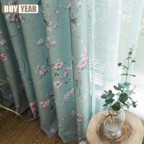 Pastoral American Semi-shaded Crushed Flowers and Cotton Hemp Curtains for Living Dining Room Bedroom