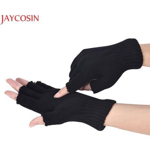 JAYCOSIN Gloves Women Men Autumn Black Knitted Stretch Elastic Warm Half Finger Fingerless Gloves Femal Mittens Feb 2