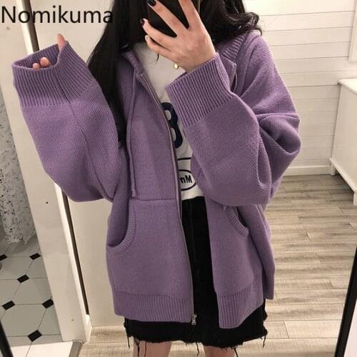 Nomikuma Thicken Solid Oversized Sweater Hooded Coat Korean Pockets Long Sleeve Jacket 2020 Autumn Winter Knitted Cardigan 6C400