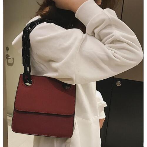 Casual Acrylic Chains Lattice Shoulder Bag Women Handbags Crossbody Bags Lady Brands Small PU Leather Flap Bolsa Messenger Bags