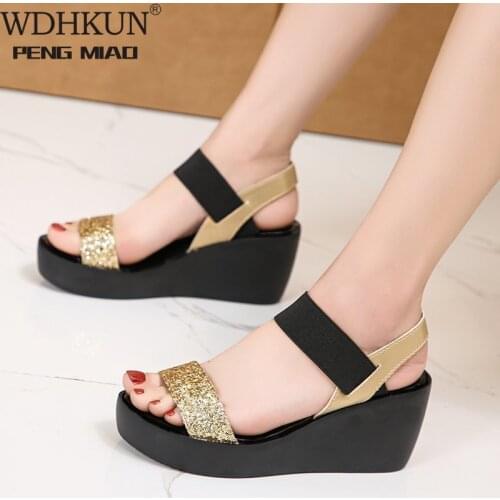 Wedges Shoes For Women High Heels Sandals Summer Shoes 2021 Flip Flop Chaussures Femme Platform Sandals Golden Plus Size 35-43