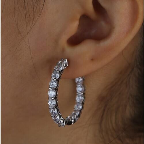 Iced out bling cubic zirconia cz hoop earring for women girl classic trendy jewelry high quality
