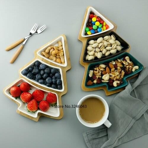 Nordic creative bamboo wood fruit bowl household tableware tray ceramic snack plate fruit salad plate snack plate