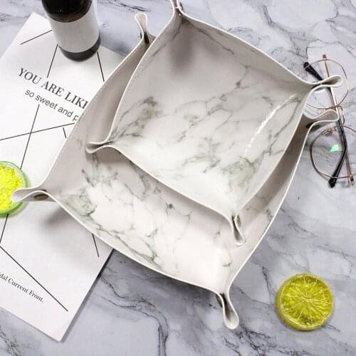 Nordic Marbling Folding Storage Tray PU Leather Dice Rolling Tray Collapsible Key Coin Storage Box Desktop Storage Organizer