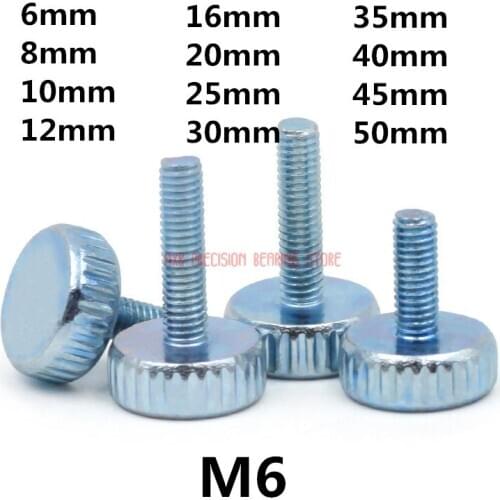 10Pcs DIN653 GB835 M6*(6/10/12/16/20/25/30/35/40/45/50)mm Knurling Flat Head Knurled Thumb Screw Hand Tighten Computer Screws