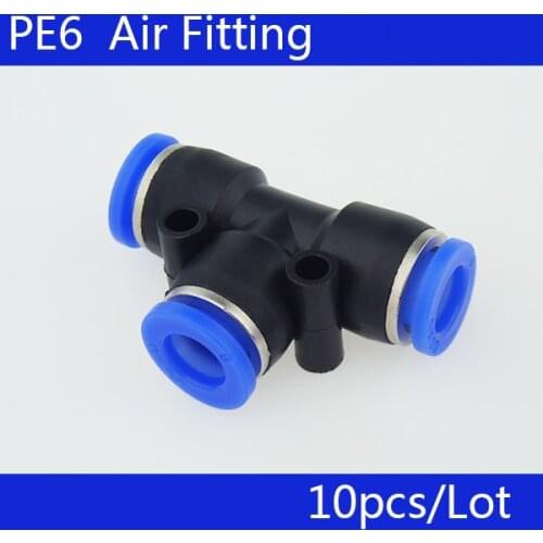 High quality PE6 10Pcs PE6 Pneumatic 6mm to 6mm One Touch End T Connector Quick Fittings