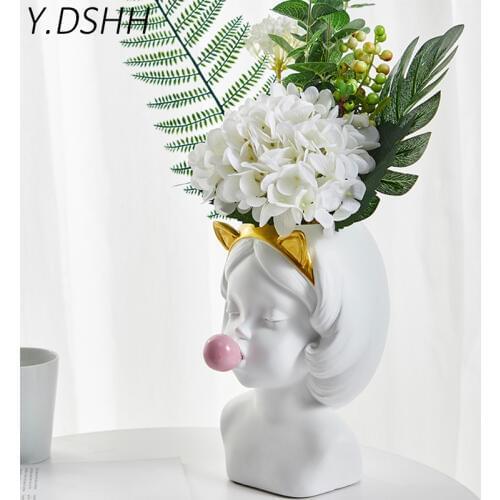 Y.DSHH Big Creative Nordic Style Resin Flower Vase Decoration Home Decorative Vases For Flowers Pot Vintage Table Vase Cute Girl