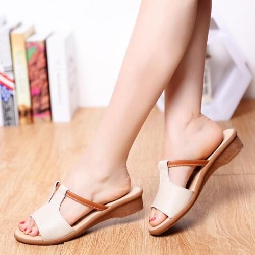 Koovan Womens Slipper Real Leather Factory Summer Sandals Slippers New Female Low Heel Flip Sandals Casual Shoes Women Students