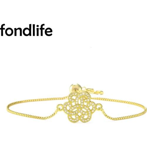 Shiny AAA Cubic Zirconia Crystal Three Heart Shape Linked Flower Charm Bracelet Women 2021 New Fashion CZ Brass Chain Jewelry