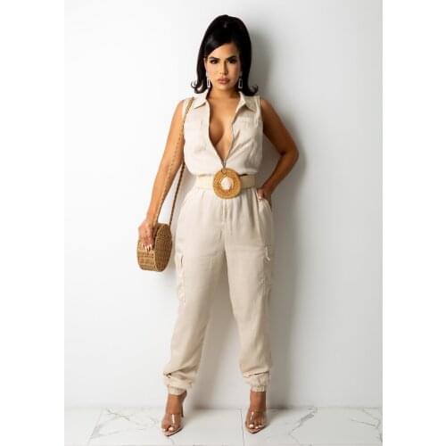 2021 Best Quality Fashion Design Women Jumpsuit Sleeveless Solid Color