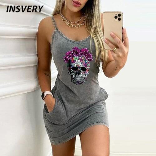 Sexy Short Dress Women O Neck Pocket Sleeveless Print Summer Slim Bohemia Dresses For Women Casual Party Dress 2021