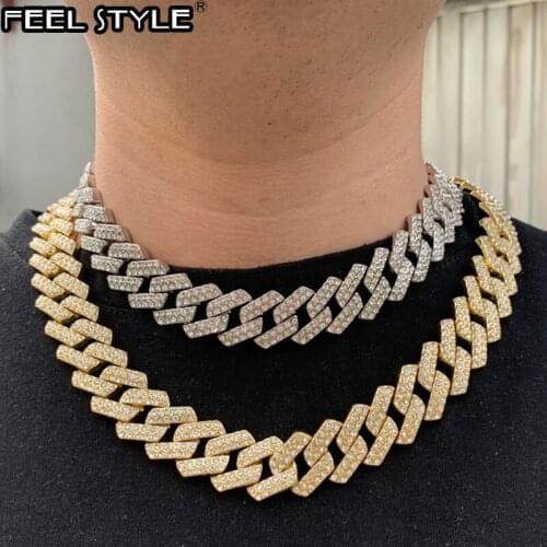 1Set 20MM Gold Gold Heavy Iced Out Paved Rhinestones Cuban Chain CZ Bling Rapper Necklaces For Men Hip Hop Jewelry