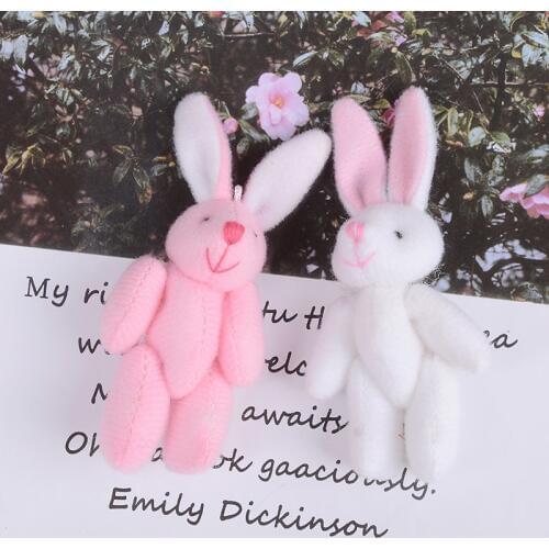 1Pcs 6cm Soft Mini Joint Rabbit Pendant Plush Bunny For Key Chain Bouquet Toy Doll DIY Ornaments Gifts 3Colors