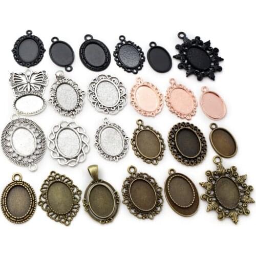 10pcs 13x18mm Inner Size 4 Colors Simple Style Cameo Cabochon Base Setting Charms Pendant necklace findings