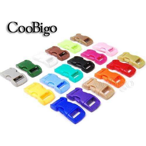 100pcs Parachute 550 Paracord Bracelet Colorful 3/8" Side Release Buckle Curved Pets Strap 10mm Webbing Outdoor Bag Parts