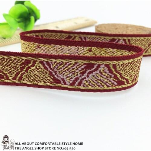 16MM Zakka Craft Accessories DIY Polyester Woven Jacquard Ribbon Wine Red With Glitter Geometric Pattern Webbing For Dog Collar