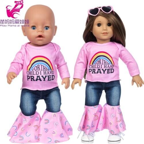 17 Inch Baby Dolls Clothes Pink Rainbow Shirt Flared Trousers 18 Inch American Og Girl Doll Clothes Birthday Gifts