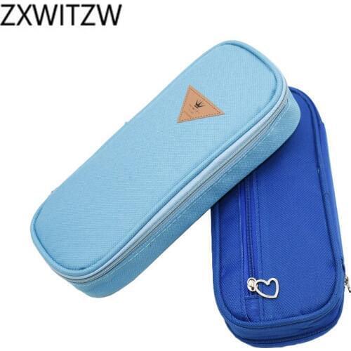 2 pcs of high quality kawaii canvas large capacity pencil case creative heart shaped zipper pencil bag school