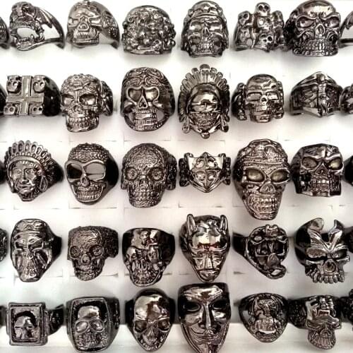 20PCS Newest Huge Mens Gothic Biker Rings Fashion Retro BLACK Metal Skull Cool Man Male Ghost Skeleton Ring Boy Rock Party Gift