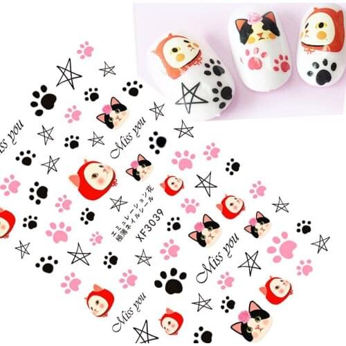 3D Nail Art Sticker for Nails Manicure Design Decals Lips Cartoon Cat Back Glue DIY Transfer Foil Nail Art Decals Decoration